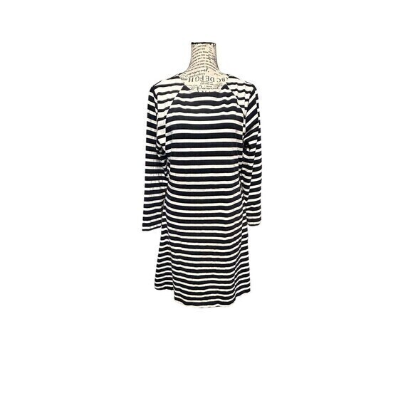J. Crew 365 Women's Navy Blue White Stripe Long Sleeve Fit & Flare Knit Dress L - Picture 1 of 7